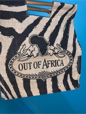 Out of Africa Zebra Print Tote Bag - Black & Cream with Wooden Handle
